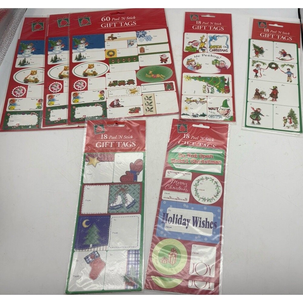 Lot of 7 Vintage Christmas Gift Tags Self Stick Labels 270+ct Holiday Wrapping